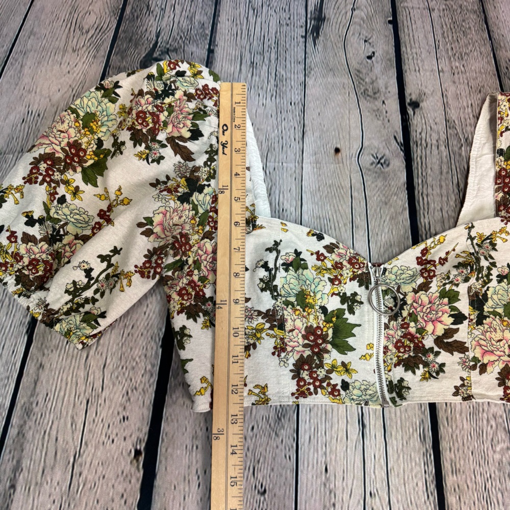 Seven Wonders Floral Puff Sleeve Cropped Blouse 100% Cotton Cottagecore Sz US 8 - Picture 4 of 7